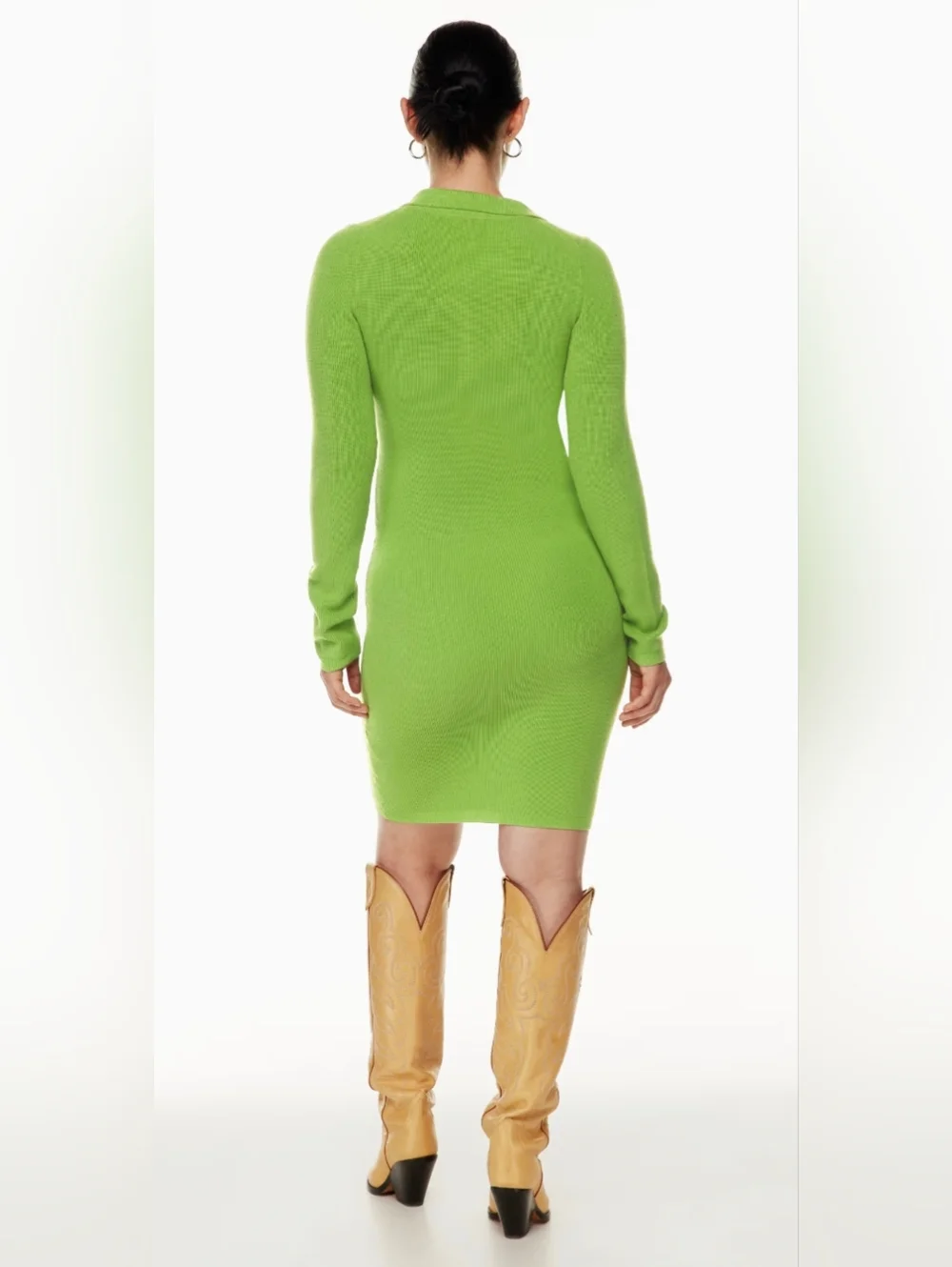 Wilfred Cove Dress Ribbed Button Front Knit Green Aritzia Bodycon - Picture 2 of 8